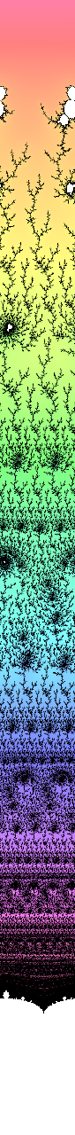 example image output from emndl (an exponentially / logarithmically transformed mandelbrot set zoom, outside at top, center location of zoom at bottom)