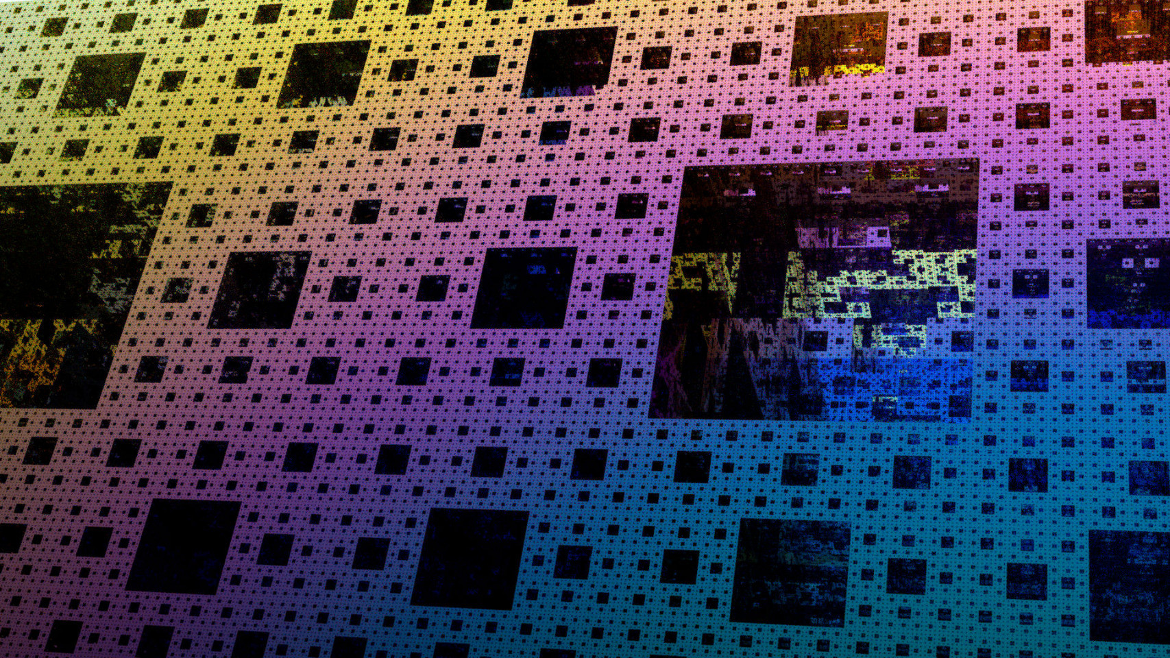 Menger Sponge with rainbow gradients across its surface.