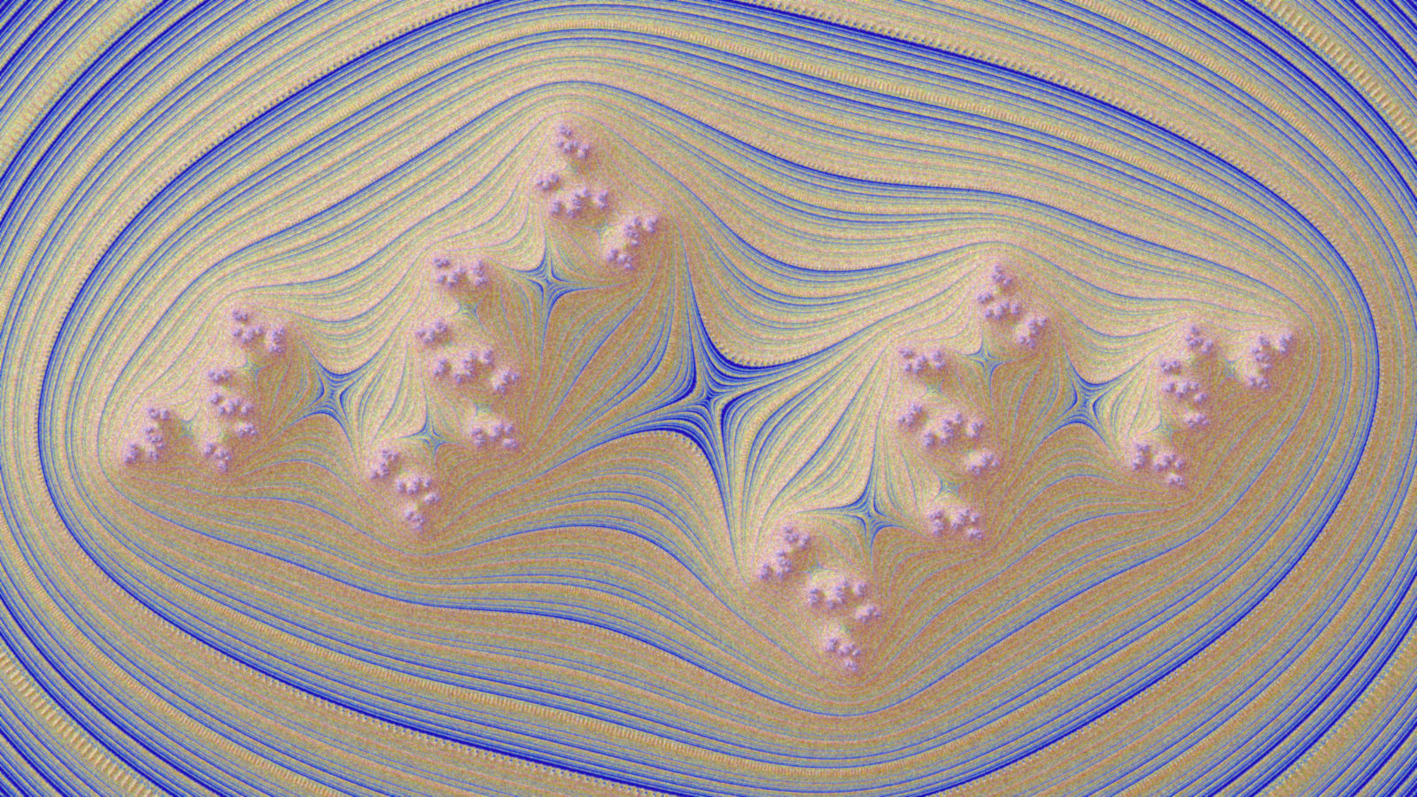 an embedded Julia set in the Mandelbrot set, with dense rings of features surrounding