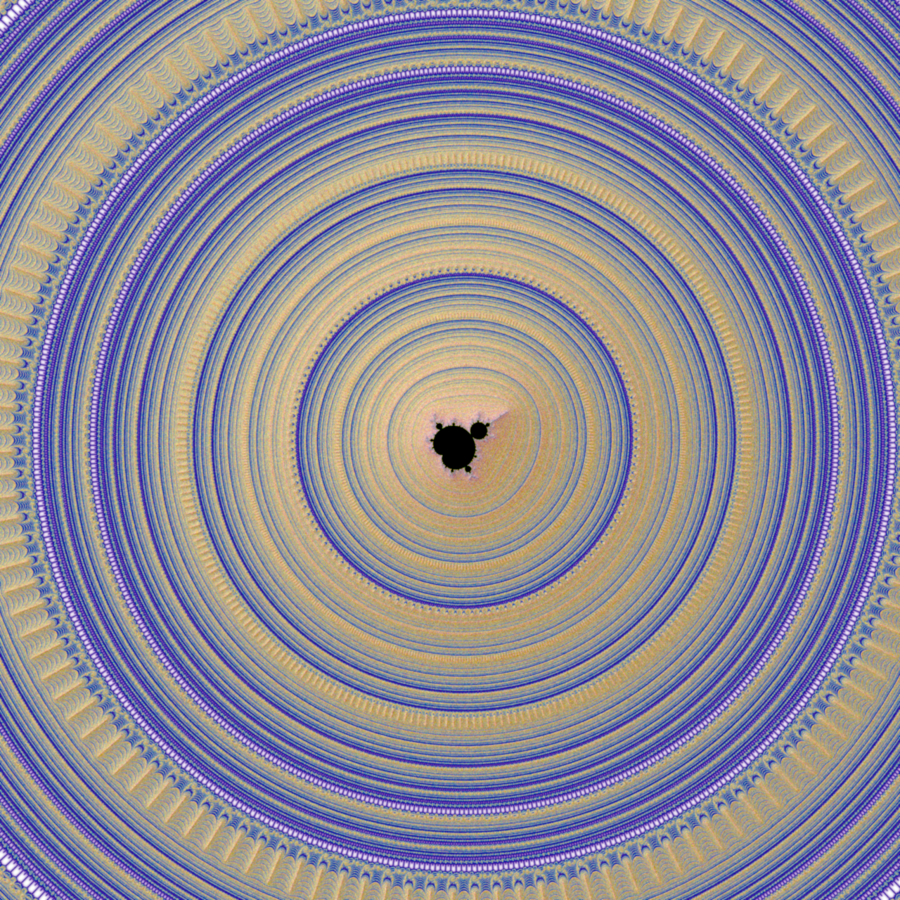 a minibrot in the Mandelbrot set, with dense rings of features surrounding