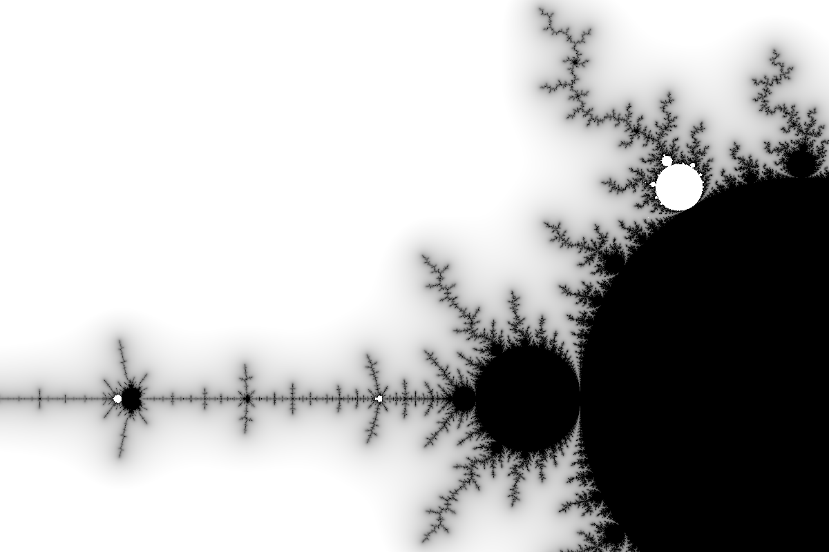 section of Mandelbrot set with period 6 mu-units highlighted (minus filaments)