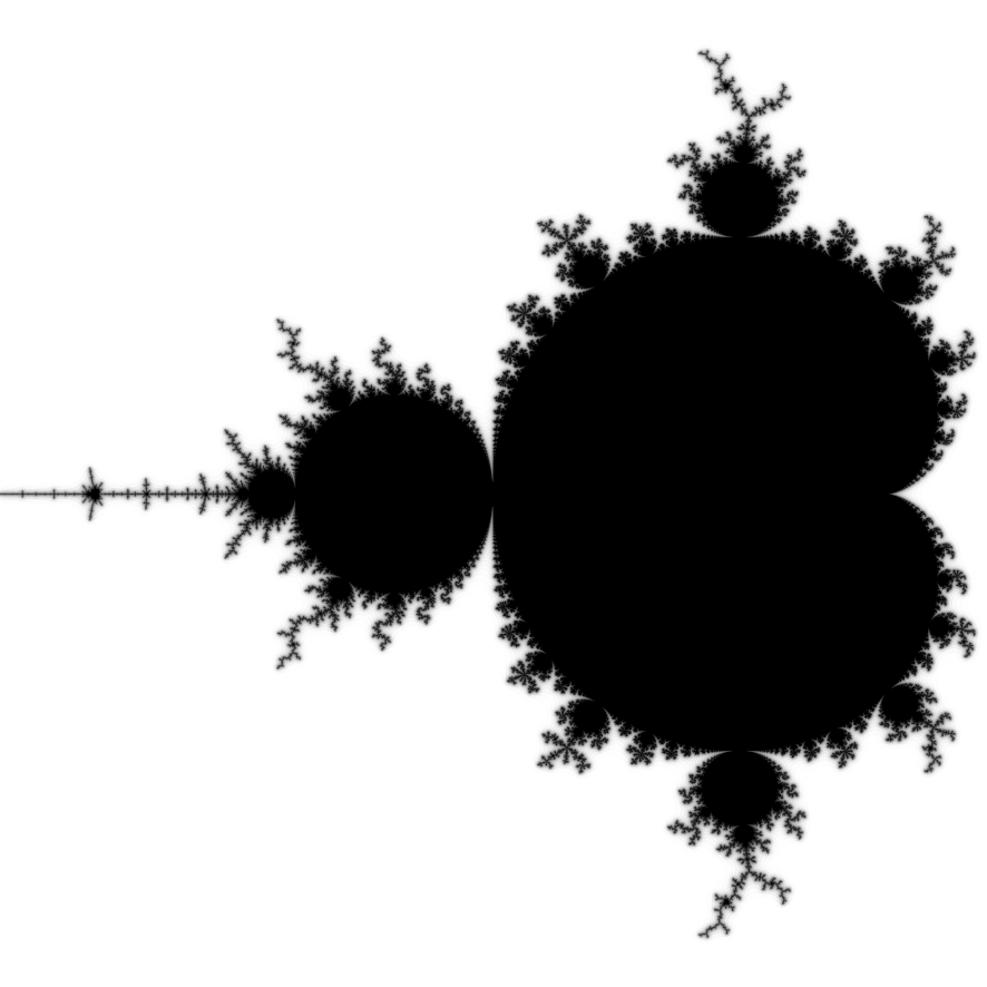The Mandelbrot set. Center -\frac{3}{4}, zoom \frac{4}{5}.