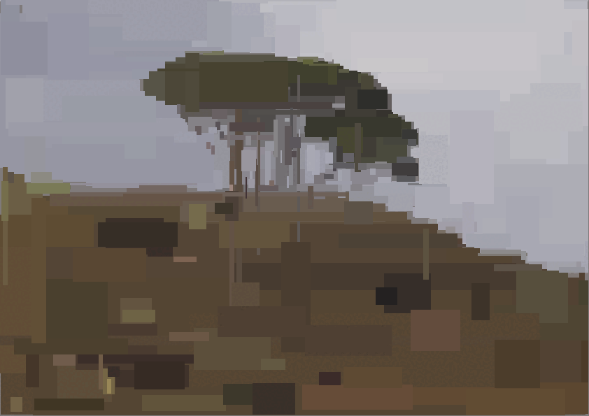 A lo-fi pixelated tree