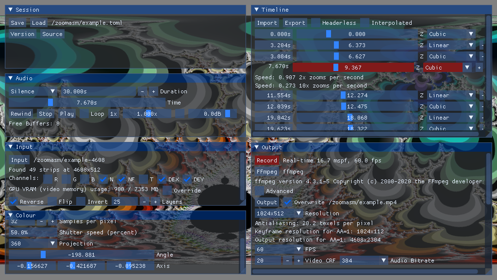Screenshot of zoomasm example session.